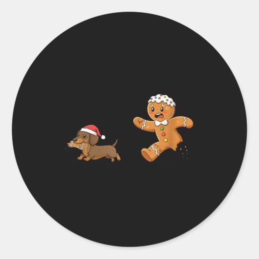 Gingerbread Cookie Chasing Dachshund Christmas Dog ラウンドシール (正面)