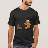 Gingerbread Cookie Chasing Dachshund Christmas Dog Tシャツ (正面)