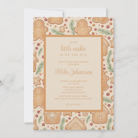 Gingerbread Cookie Christmas Winter Baby Shower 招待状 (正面)