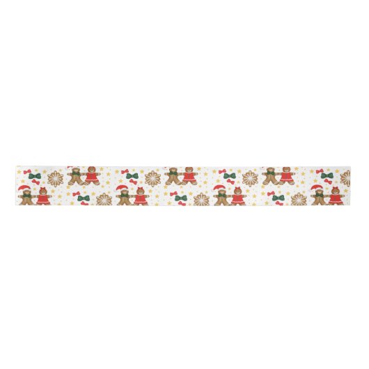 Gingerbread Cookie Pattern Christmas Tissue Paper サテンリボン (正面)