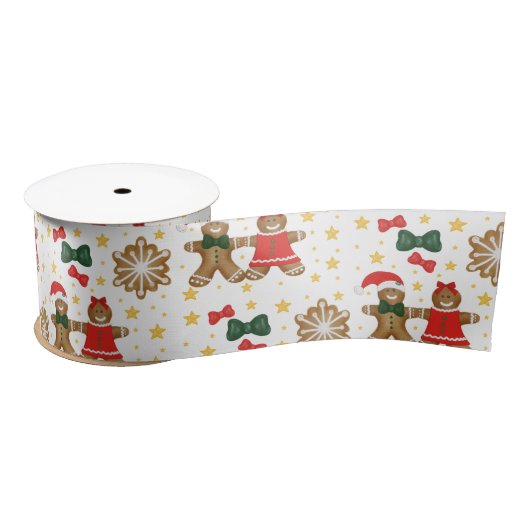 Gingerbread Cookie Pattern Christmas Tissue Paper サテンリボン (リール)