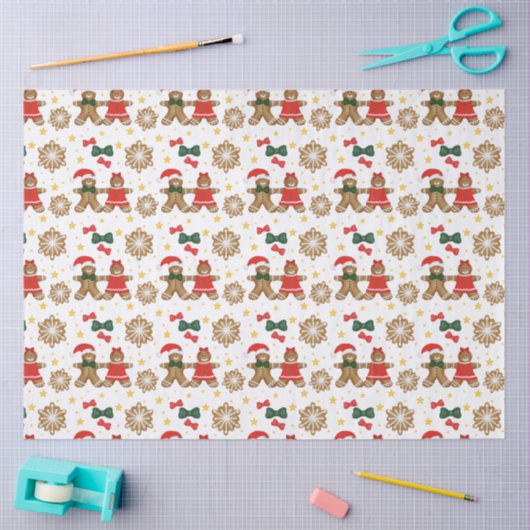 Gingerbread Cookie Pattern Christmas Tissue Paper 薄葉紙 (クラフト)