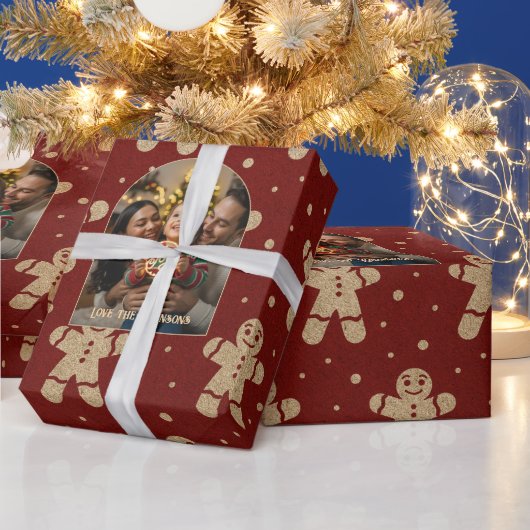 Gingerbread Cookie Personalized Christmas Photo ラッピングペーパー (クリスマス)