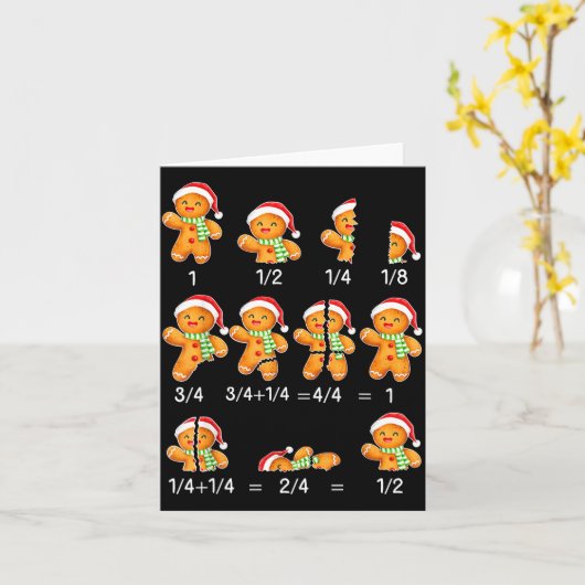 Gingerbread Cookie Santa Hat Fraction Math Teacher カード (黄色い花)