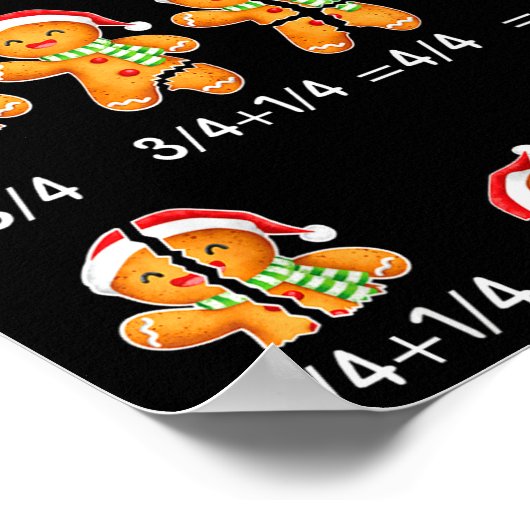 Gingerbread Cookie Santa Hat Fraction Math Teacher ポスター (角)