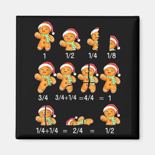 Gingerbread Cookie Santa Hat Fraction Math Teacher マグネット (正面)