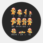 Gingerbread Cookie Santa Hat Fraction Math Teacher ラウンドシール (正面)