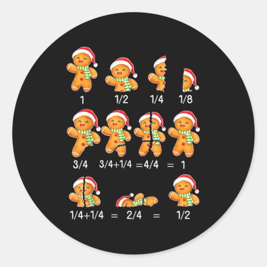 Gingerbread Cookie Santa Hat Fraction Math Teacher ラウンドシール (正面)