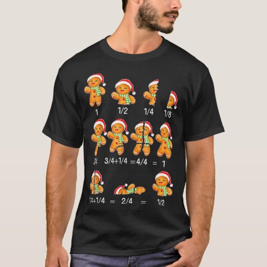 Gingerbread Cookie Santa Hat Fraction Math Teacher Tシャツ (正面)