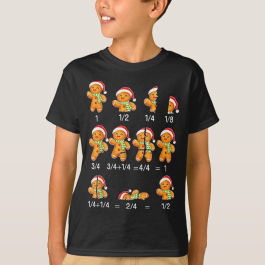 Gingerbread Cookie Santa Hat Fraction Math Teacher Tシャツ (正面)