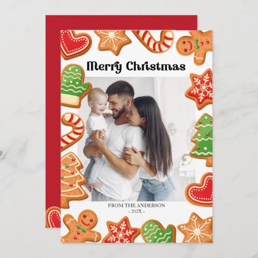 Gingerbread Cookiesフォトクリスマスカード 招待状 (正面/裏面)