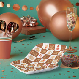 Gingerbread Cookies Checkered Pattern ペーパープレート
