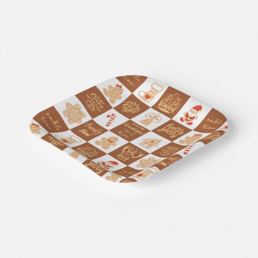 Gingerbread Cookies Checkered Pattern ペーパープレート (傾斜あり)