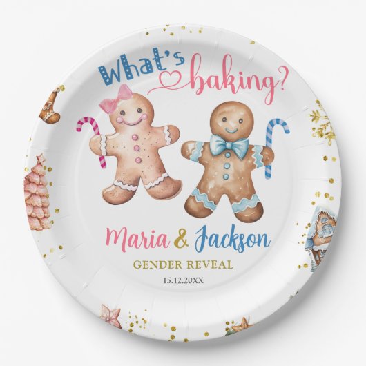 Gingerbread Cookies Gender Reveal Paper Plate ペーパープレート (正面)
