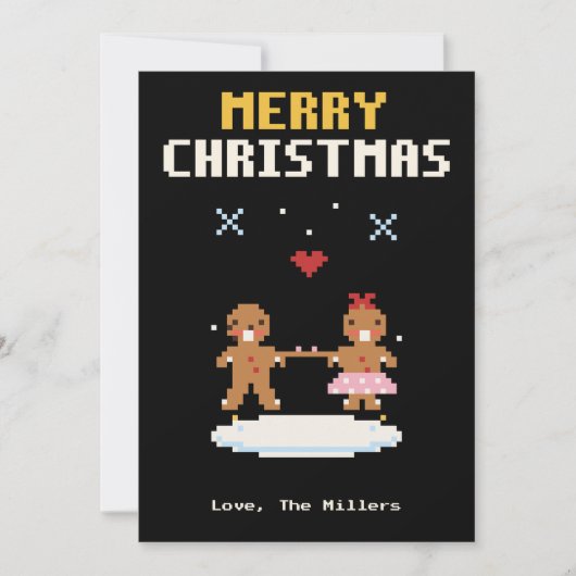 Gingerbread Couple Pixel Art Christmas Card シーズンカード (正面)