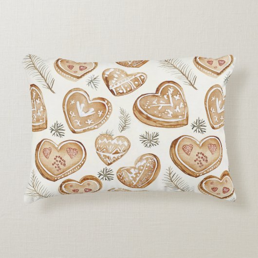 Gingerbread Cream Hearts Christmas アクセントクッション (正面)