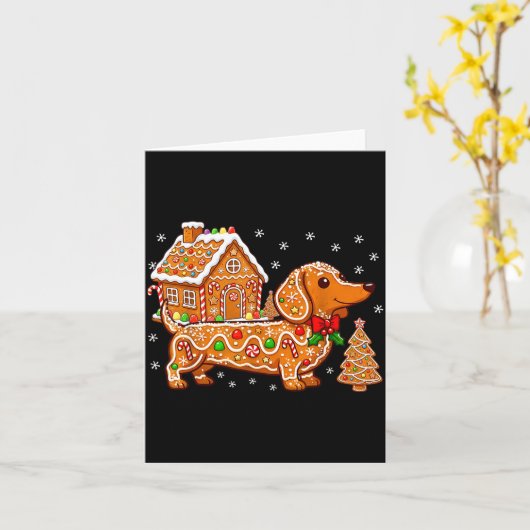 Gingerbread Dachshund Christmas Tree House Cookie  カード (黄色い花)