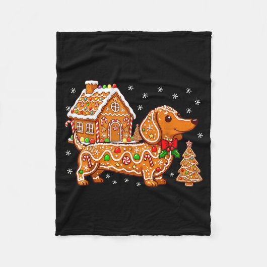 Gingerbread Dachshund Christmas Tree House Cookie  フリースブランケット (正面)
