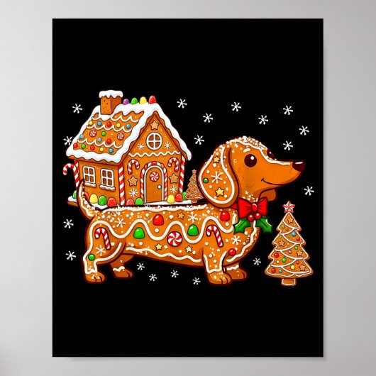Gingerbread Dachshund Christmas Tree House Cookie  ポスター (正面)
