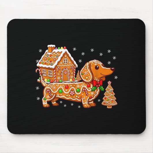 Gingerbread Dachshund Christmas Tree House Cookie  マウスパッド (正面)
