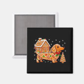Gingerbread Dachshund Christmas Tree House Cookie  マグネット (正面/裏面)