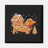 Gingerbread Dachshund Christmas Tree House Cookie  マグネット (正面)