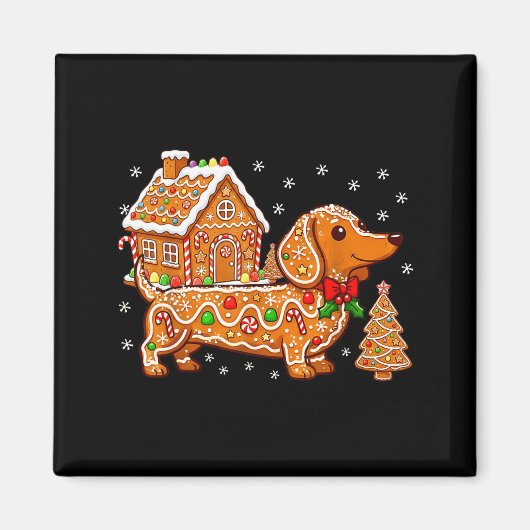 Gingerbread Dachshund Christmas Tree House Cookie  マグネット (正面)