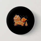 Gingerbread Dachshund Christmas Tree House Cookie  缶バッジ (正面)