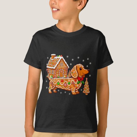 Gingerbread Dachshund Christmas Tree House Cookie  Tシャツ (正面)