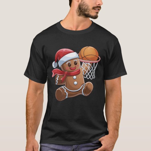 Gingerbread Dunk Playing Basketball Christmas Xmas Tシャツ (正面)