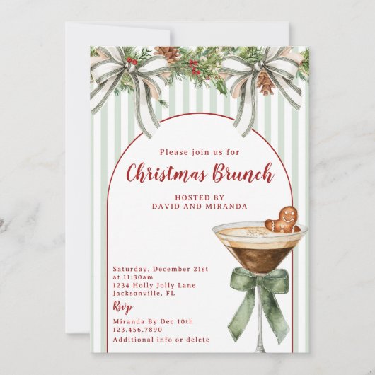 Gingerbread Espresso Martini Sage Christmas Brunch 招待状 (正面)