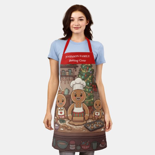 Gingerbread Family Holiday Apron エプロン (着用した状態)