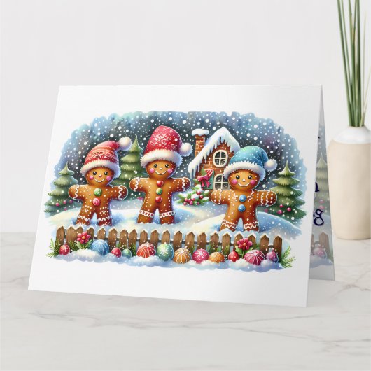 Gingerbread Family Snowy Christmas Scene カード (正面)