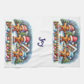 Gingerbread Family Snowy Christmas Scene キッチンタオル (横)