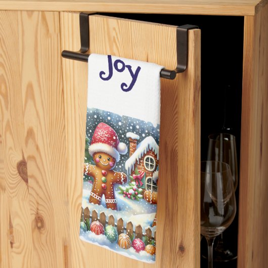 Gingerbread Family Snowy Christmas Scene キッチンタオル (三つ折り)