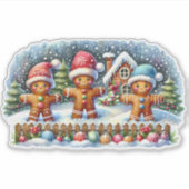 Gingerbread Family Snowy Christmas Scene シール (正面)