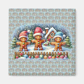 Gingerbread Family Snowy Christmas Scene マグネット (正面)