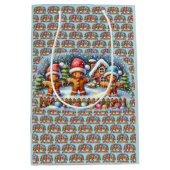 Gingerbread Family Snowy Christmas Scene ミディアムペーパーバッグ (正面)