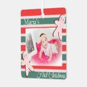 Gingerbread First Photo Merry Christmas メタルオーナメント (正面左)