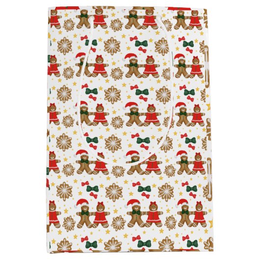 Gingerbread Friends Christmas Wrapping Paper ミディアムペーパーバッグ (正面)