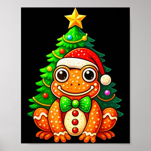 Gingerbread Frog Wearing Santa Hat Christmas Tree  ポスター (正面)