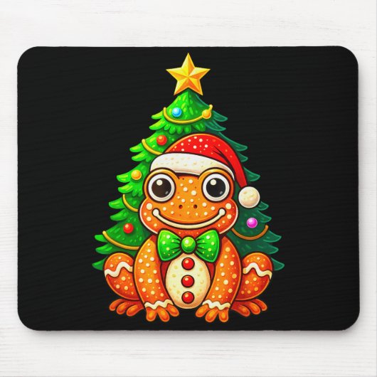 Gingerbread Frog Wearing Santa Hat Christmas Tree  マウスパッド (正面)