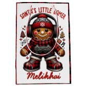 Gingerbread Gamer Red & Black Plaid Christmas ミディアムペーパーバッグ (正面)