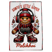 Gingerbread Gamer Red & Black Plaid Christmas ミディアムペーパーバッグ (裏面)