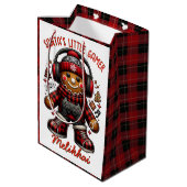 Gingerbread Gamer Red & Black Plaid Christmas ミディアムペーパーバッグ (裏面アングル)
