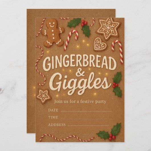 Gingerbread & Giggles Christmas Party Invitation 招待状 (正面/裏面)