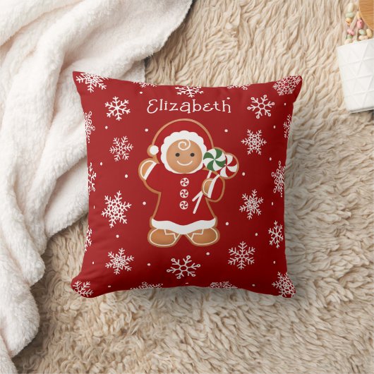 Gingerbread Girl with Peppermint Lollipops クッション (ブランケット)