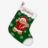 Gingerbread Girl with Peppermint Lollipops ラージクリスマスストッキング (正面 (吊り時))