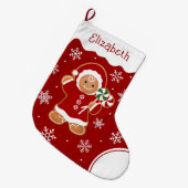 Gingerbread Girl with Peppermint Lollipops ラージクリスマスストッキング (正面 (吊り時))