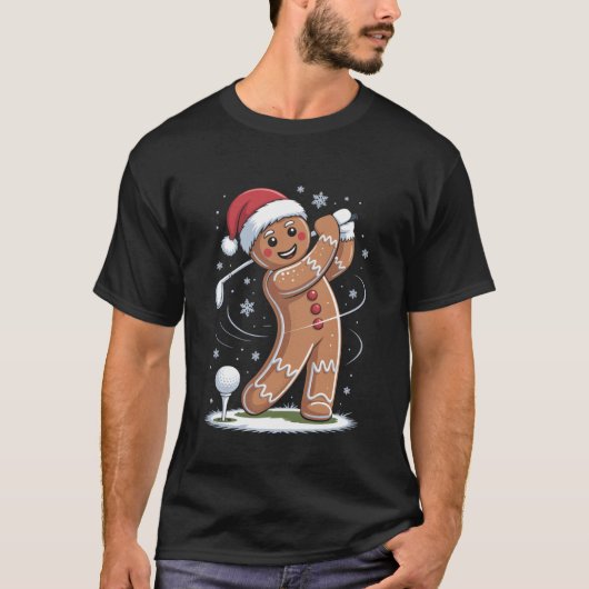Gingerbread Golf Player Christmas Golfer Xmas Golf Tシャツ (正面)